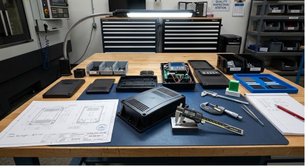 Molded plastic components illustrating material and surface finish decisions